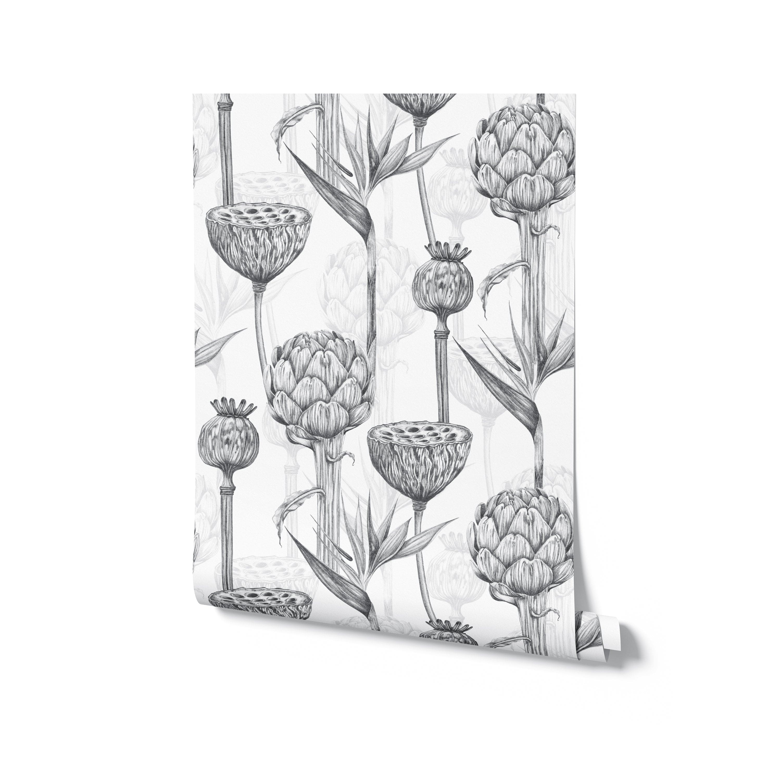 black and white thistle wallpaper