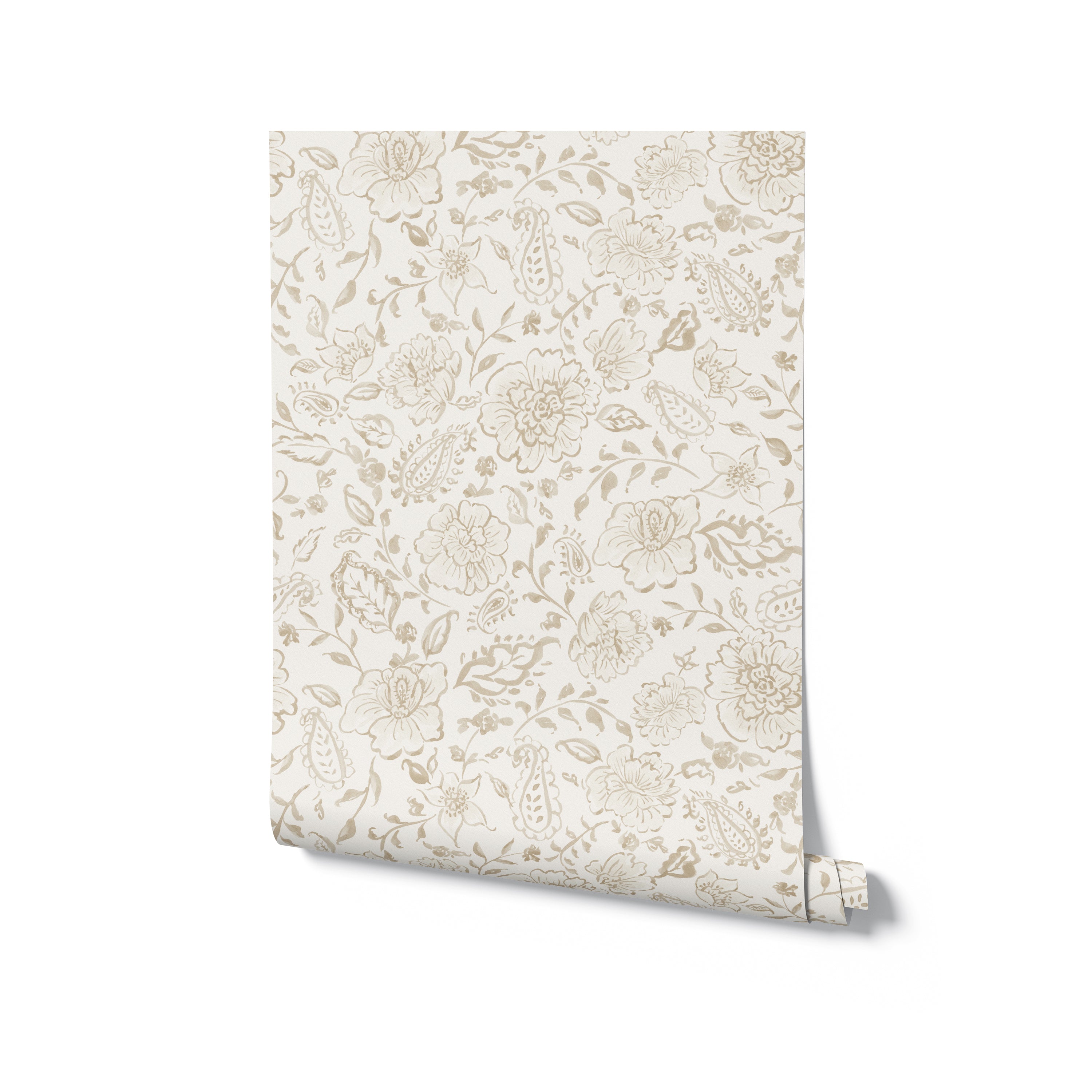 Roll of Watercolour Paisley Wallpaper showcasing detailed floral paisley pattern