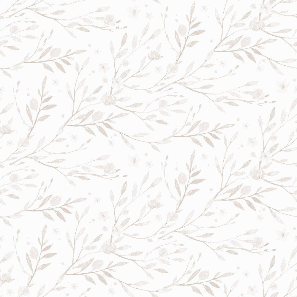 A close-up of the 'Spring Bird' wallpaper, displaying its intricate leaf and floral pattern in a soft beige hue that adds a touch of spring to any room