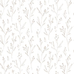 Roll of Dainty Minimal Floral Beige Wallpaper displaying a repeating pattern of delicate linear flowers and leaves, exemplifying a simple yet sophisticated design ideal for modern and minimalist decor styles