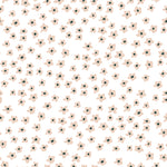 Close-up of the Simple Meadow Wallpaper, showcasing a repeated pattern of small flowers with black centers and peach petals on a white background, giving a fresh and delicate look.