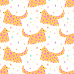 Vibrant and playful 'Dog Wallpaper 35' featuring a pattern of stylized, pink and yellow spotted dogs on a white background with scattered multicolored stars and dots.