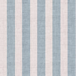 Close-up of Ticking Fabrics 7 II Wallpaper featuring alternating vertical stripes in soft blue and pale cream. The texture resembles a woven linen fabric, conveying a simple yet elegant aesthetic suitable for various interior styles.
