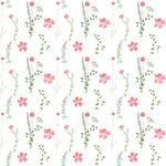 Pattern detail of the Spring Serenity Wallpaper with watercolor-style pink flowers and green foliage on a white background, illustrating the fresh and serene design