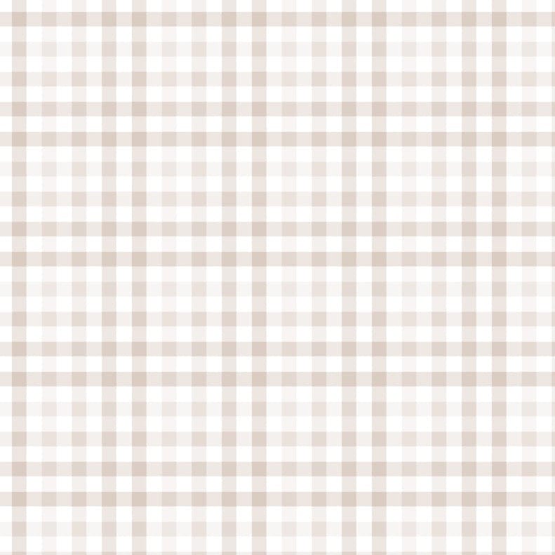 A close-up view of a gingham patterned wallpaper showcasing a beige and white check design. This simple yet elegant wallpaper provides a subtle texture, ideal for creating a warm and inviting ambiance in interior spaces.