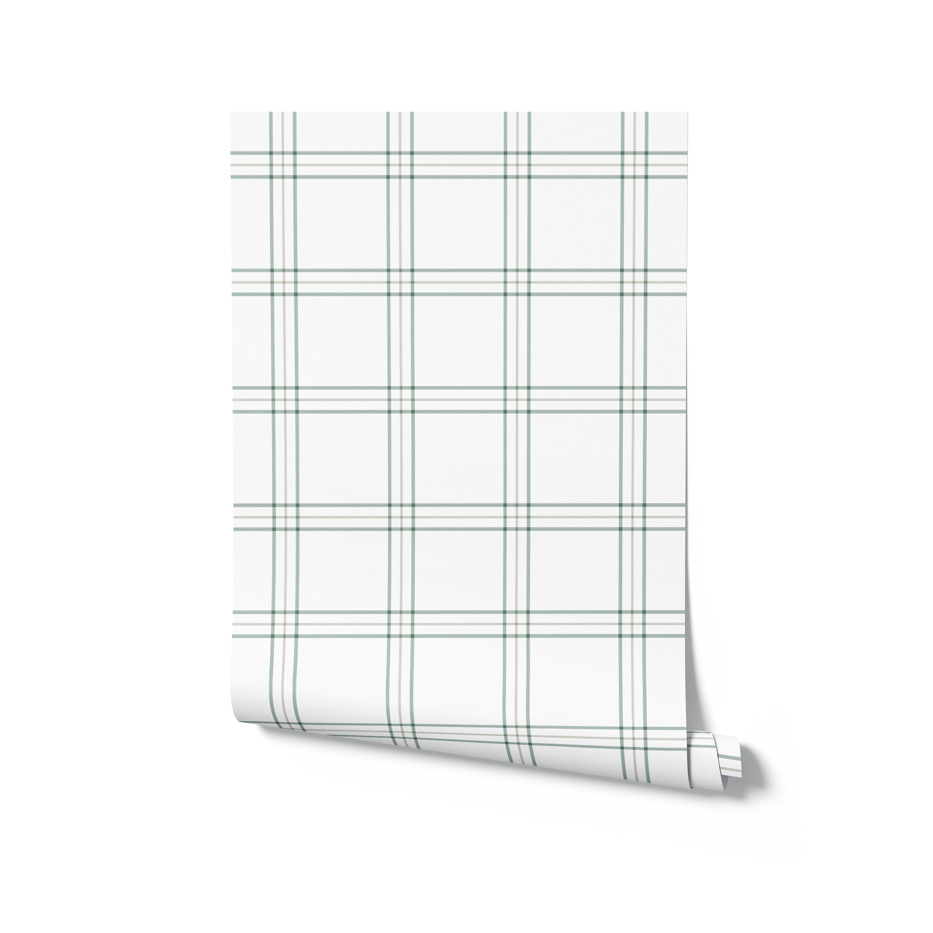 A rolled sample of Traditional Tartan Plaid Wallpaper highlighting the fabric-like texture and timeless pattern of original colour stripes, suggesting a design that could bring a sense of heritage and comfort to interiors ranging from the modern to the classic.