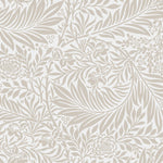 A close-up of the 'William Bough Wallpaper' detailing the intricate floral and foliage pattern in a soft taupe that evokes a vintage aesthetic.