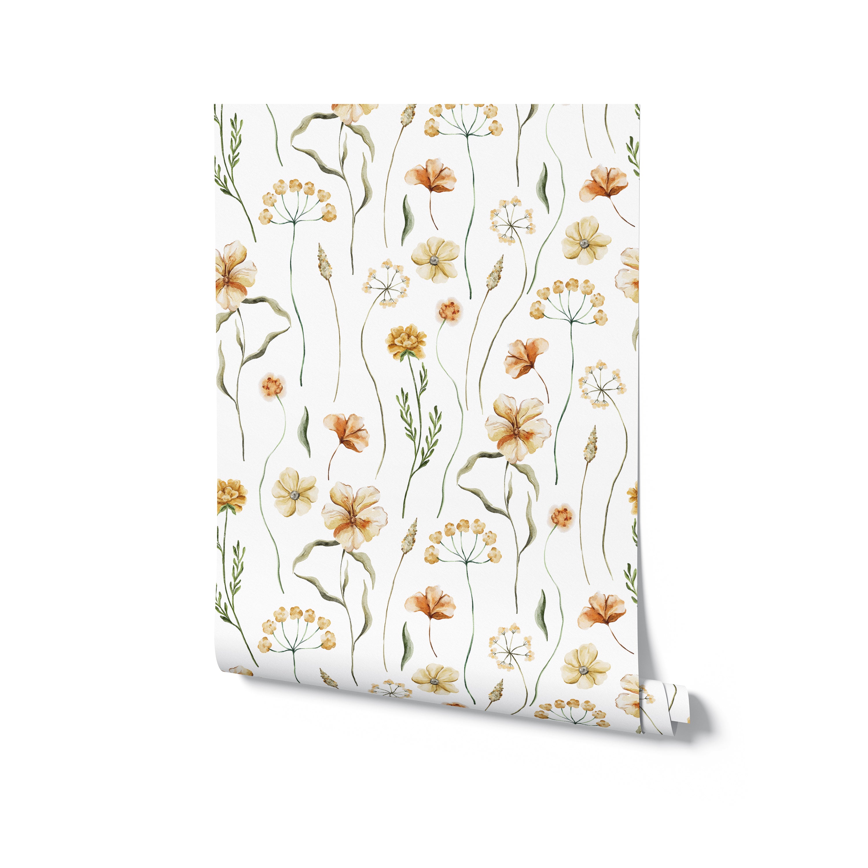 A roll of Warm Glow Floral Wallpaper showing off its intricate floral design in soft, warm hues. This image captures the texture and quality of the wallpaper, ideal for adding a cozy and natural touch to home interiors