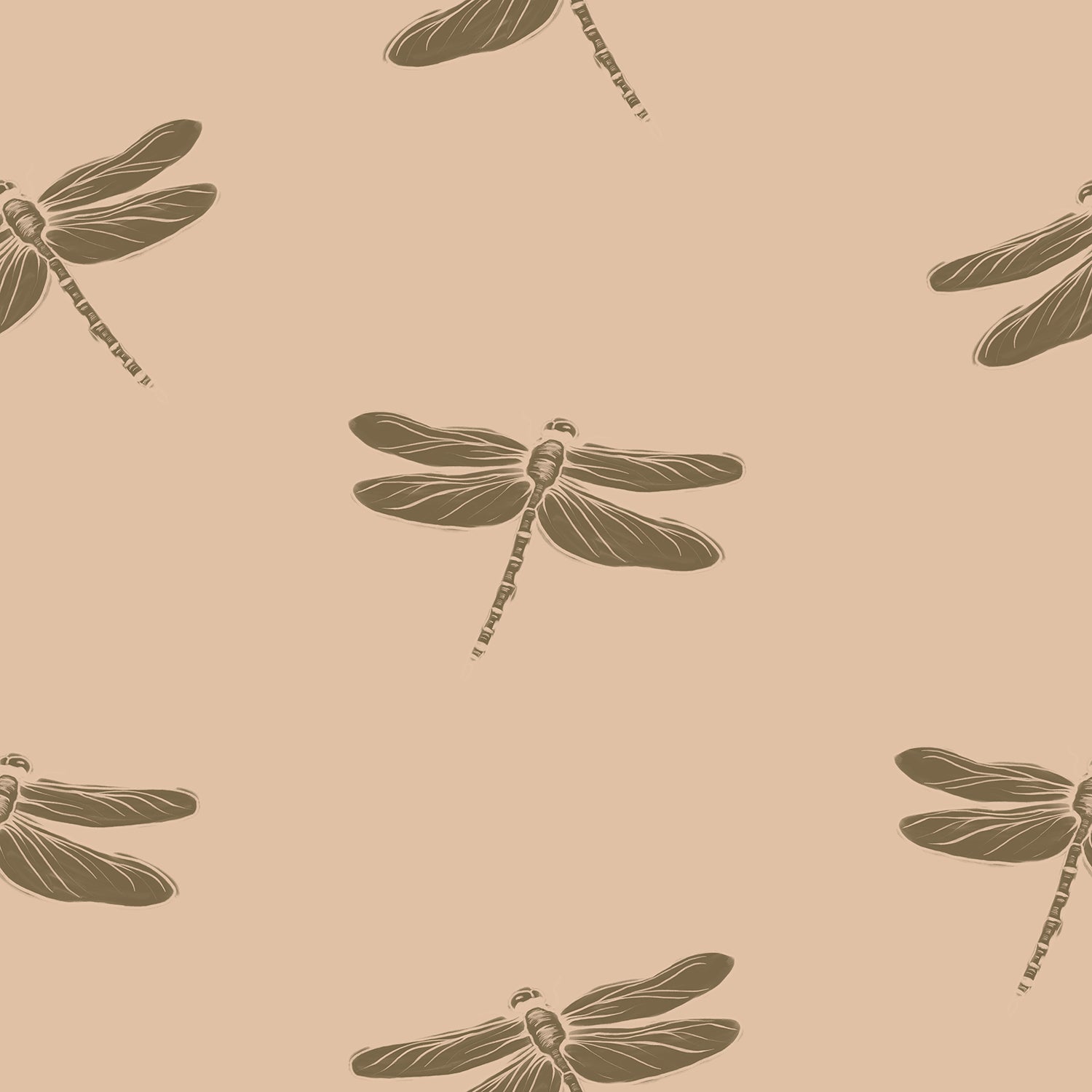 A simple yet elegant wallpaper featuring a repeating pattern of sketched dragonflies on a warm beige background, capturing the essence of autumn with its understated color palette
