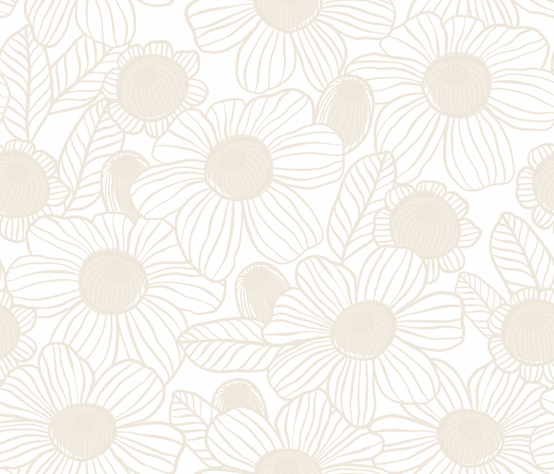 Close-up view of the Sandstone Silhouettes Wallpaper featuring an elegant pattern of large floral silhouettes in a soft sandstone hue. The minimalist design and subtle color palette create a calm and sophisticated atmosphere.