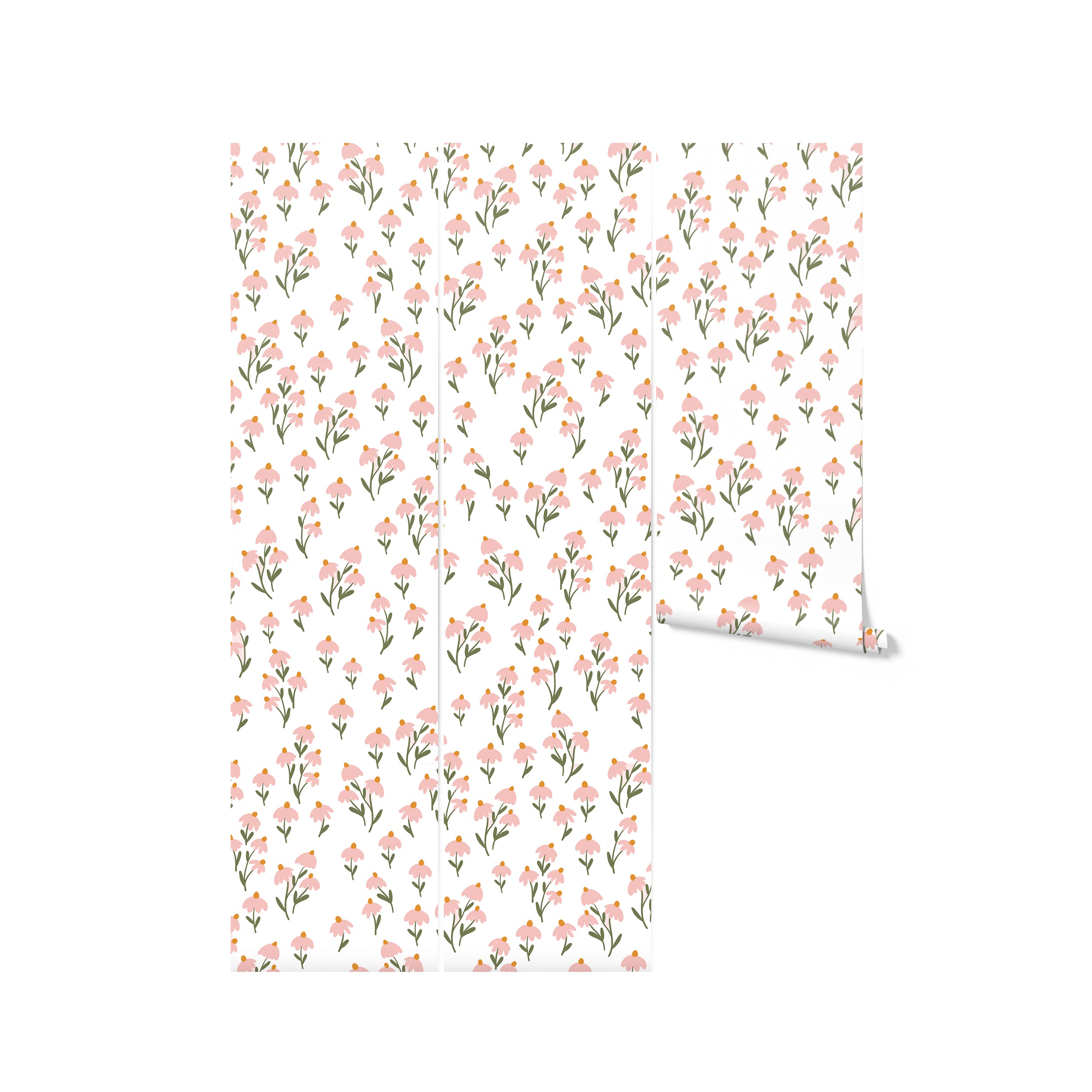A roll of Floral Love Wallpaper- Pink, displaying the charming and delicate pink floral print that's ready to infuse any space with love and a touch of romantic whimsy.