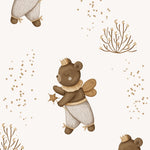 A close-up of the Stardust Bears Wallpaper, showcasing a playful bear with a crown and wings, surrounded by stars and delicate plants.