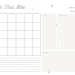 A rectangular dry erase acrylic board titled "Your Text Here" with a monthly calendar, sections for goals, tasks, a quote of the day, a water tracker, a menu, and notes. The board is decorated with small star illustrations, providing a whimsical touch to its practical layout.