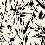 Close-up view of the Modern Floral Sketch Wallpaper - 75", featuring dynamic black brushstrokes creating abstract floral designs on a cream background. The expressive, free-form lines offer a contemporary and artistic aesthetic