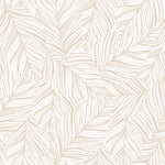 Close-up view of Abstract Leaf Wallpaper displaying an intricate pattern of leaf outlines in a soft beige color on a white background. The design features delicate and detailed leaf veins, creating a natural and organic look.