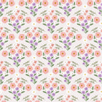  A detailed view of the Fredlig Flowers Wallpaper, showcasing its vibrant design with pink roses, purple flowers, and green foliage on a soft white backdrop. This wallpaper adds a touch of freshness and elegance to any space.