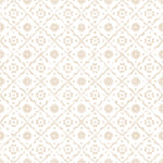 A close-up view of Euclid Wallpaper displaying a detailed geometric pattern with medallions in soft beige on a white background, ideal for adding a touch of elegance and simplicity to any room.