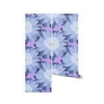 Rolled up Funky Floral Wallpaper with pastel blue and pink flower pattern