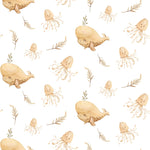 Seamless pattern of Nursery Animal Wallpaper with aquatic animals and foliage in watercolor