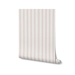 A roll of Striped Fabric Wallpaper presented against a white background, showcasing the gentle tan and cream stripes that offer a sophisticated fabric-like texture, perfect for creating a statement wall or a complete room makeover, linen