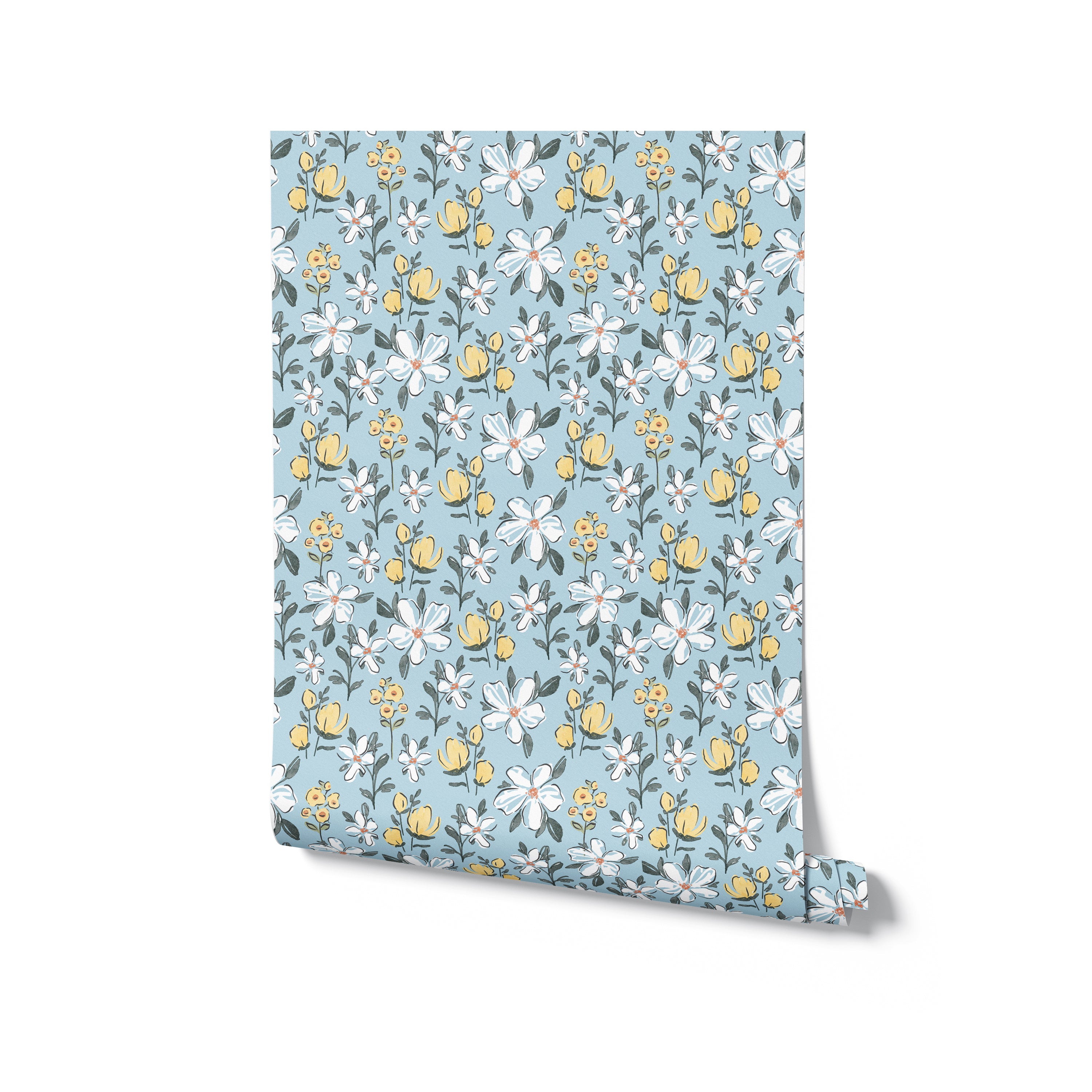 An image of the Sweet Nursery Wallpaper rolled out to show the charming and colorful floral pattern, ideal for adding a bright and joyful touch to any nursery or play area.