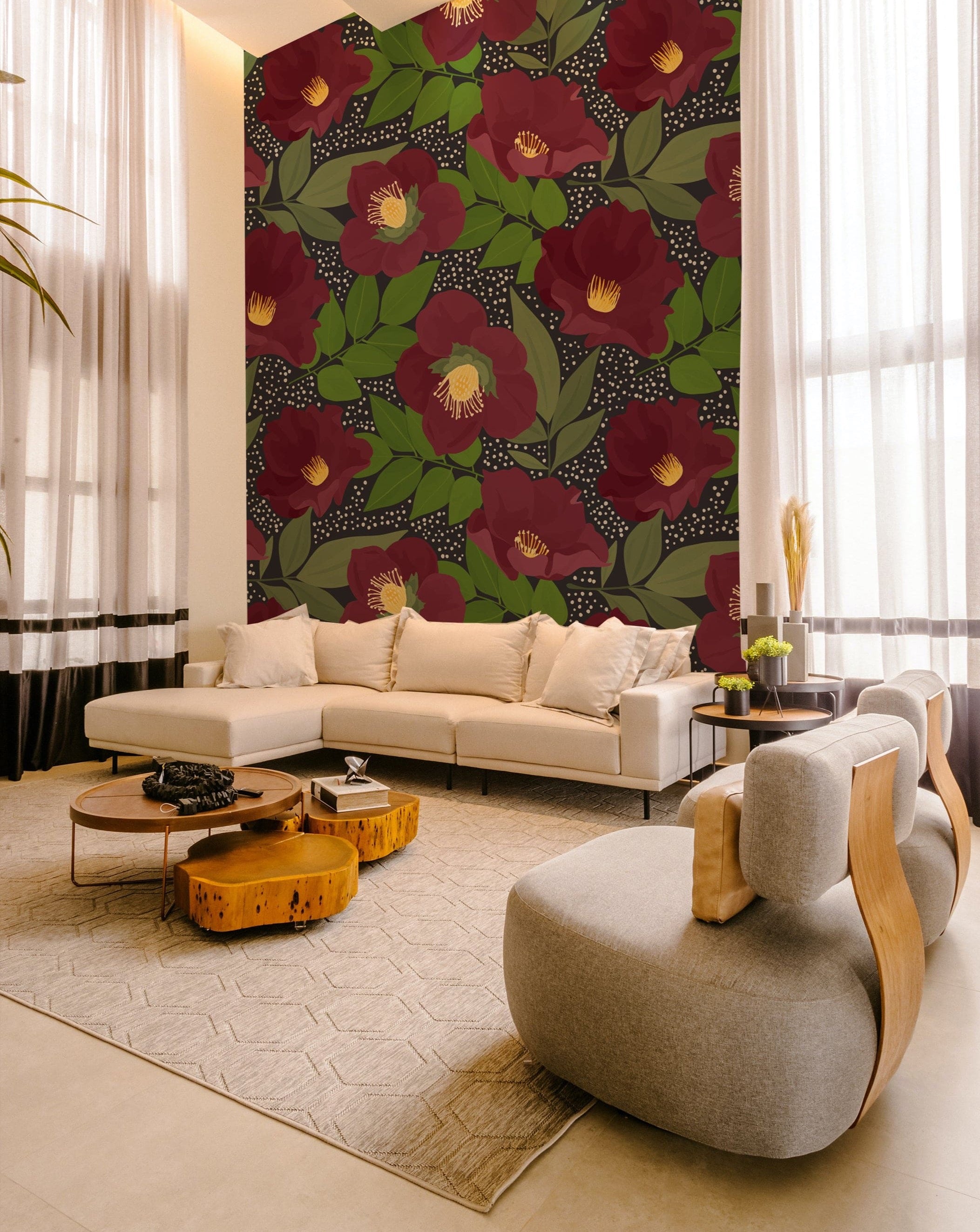 floral wallpaper, large floral wallpaper