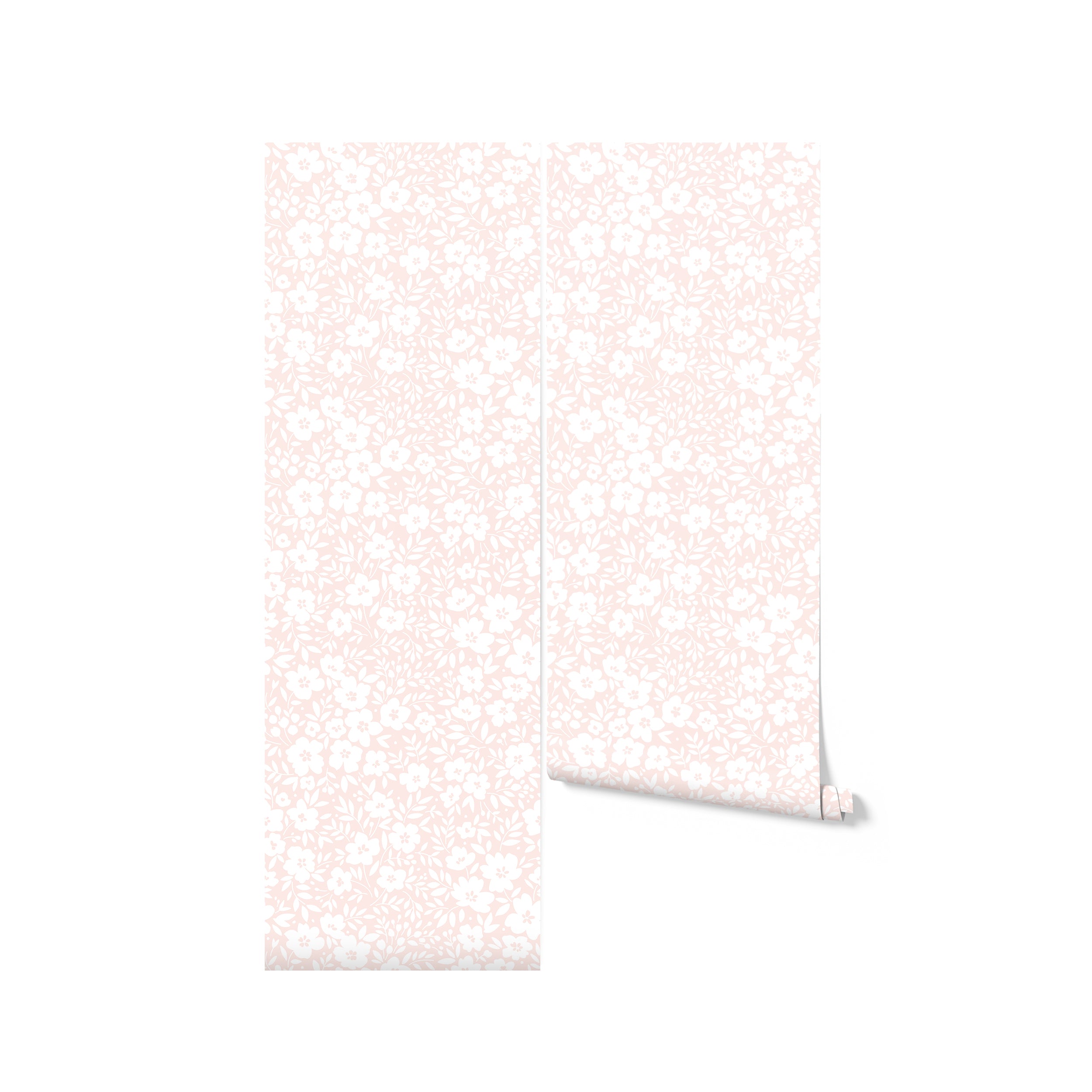A roll of Flower Power Wallpaper, highlighting the charming pink floral pattern. This image showcases the wallpaper's design and texture, ideal for buyers looking to add a subtle yet impactful decor element to their space.