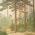 Room featuring the 'Gila Forest Mural' depicting a dense pine forest with towering trees under a serene sky, creating a tranquil atmosphere."