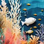 "Close-up of fish and coral in the Aquarium Mural for children's room decor."