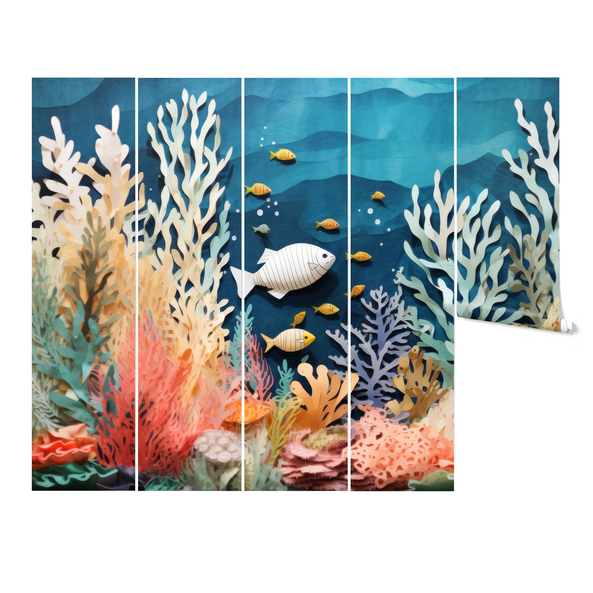 "Vibrant underwater scene wallpaper with detailed coral reef and marine life."