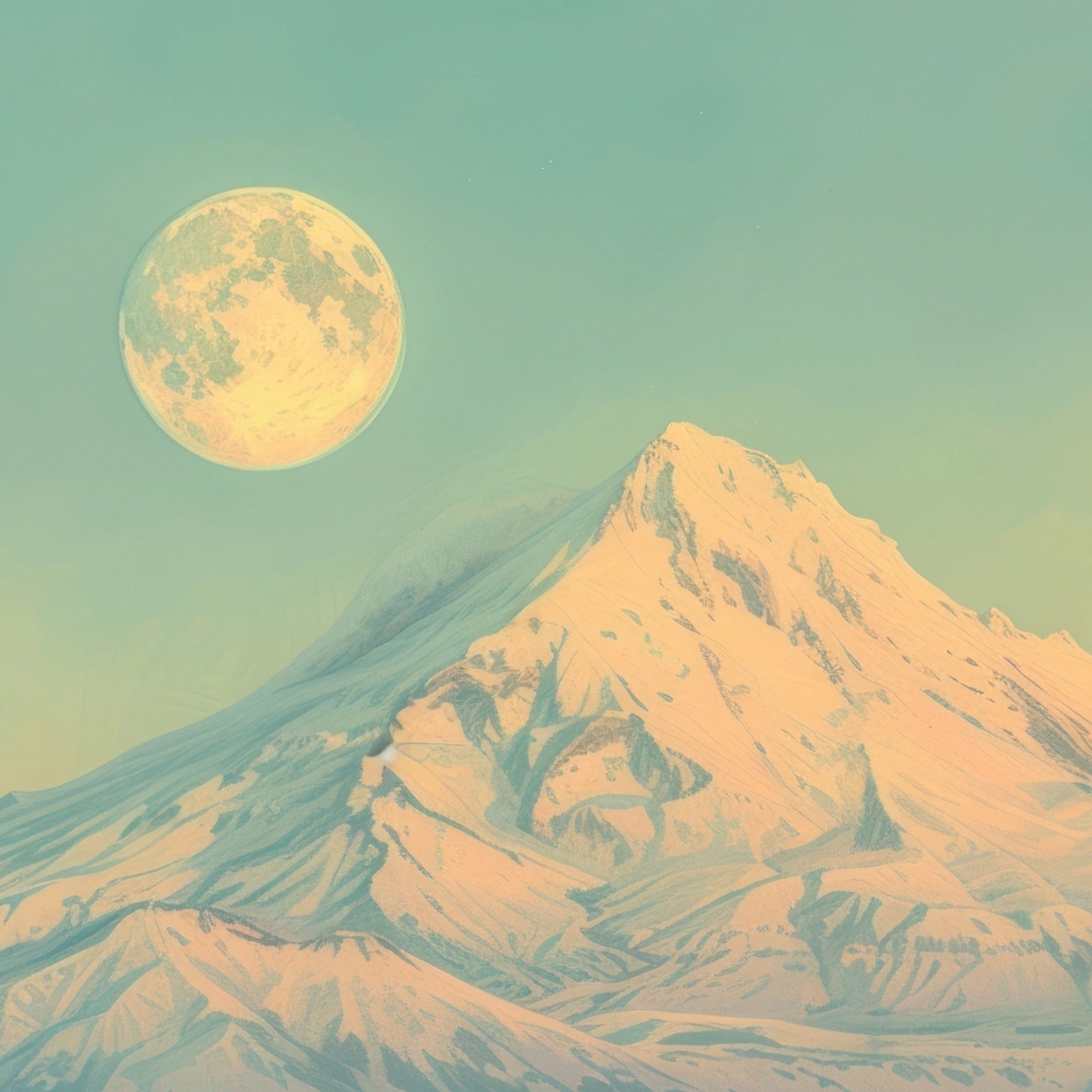 "North Face Mural wallpaper depicting a snowy mountain peak under a full moon."