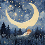 Child's bedroom with crescent moon and starry night mural, modern decor