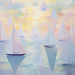 Nursery room decorated with Boracay Sunset Mural, featuring light pastel tones and sailing boat illustrations.