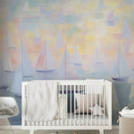 Boracay Sunset Mural installed in a children's room with nursery furniture and ocean-inspired decor."