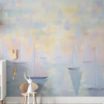 Sailing boats on calm waters under a pastel sky in the Boracay Sunset Mural wallpaper."