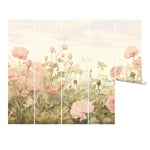 "Detailed view of the Rose Garden wallpaper mural featuring blooming pink roses."