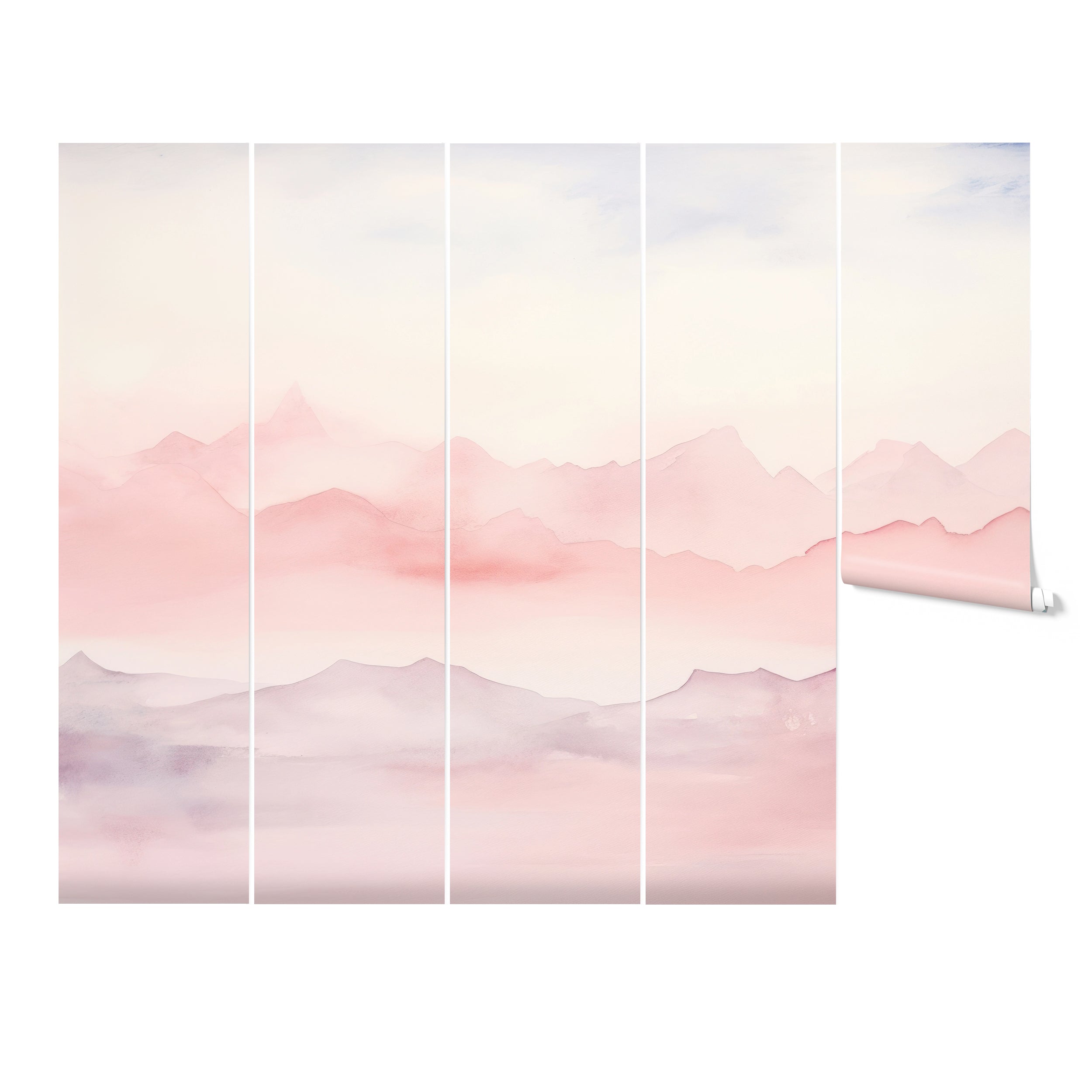 "Segmented panels of Pastel Mountain Mural showing the gradual color transition and detailed texture."