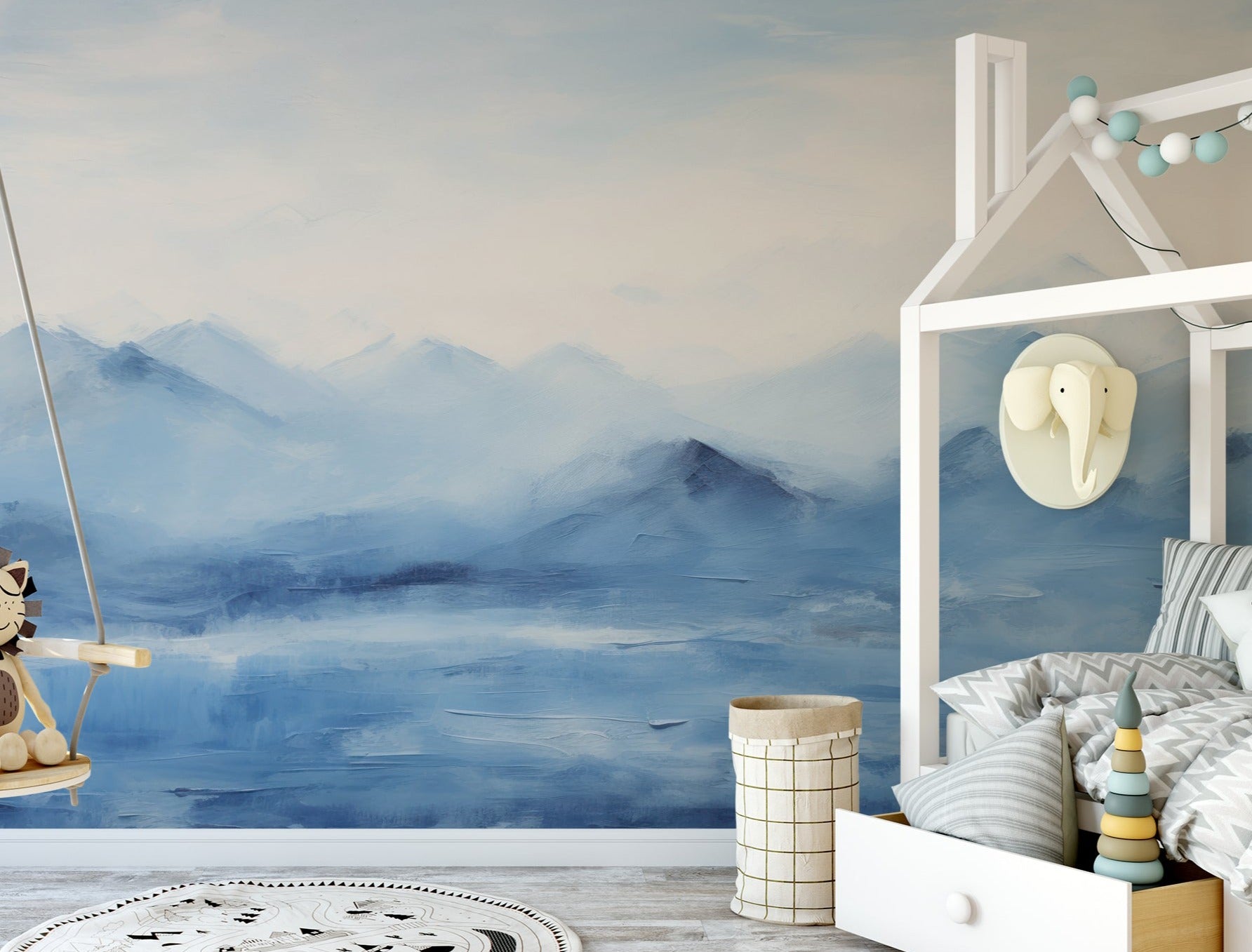 New South Wales Mountains Mural in a child's room setup with modern furniture and playful decor."