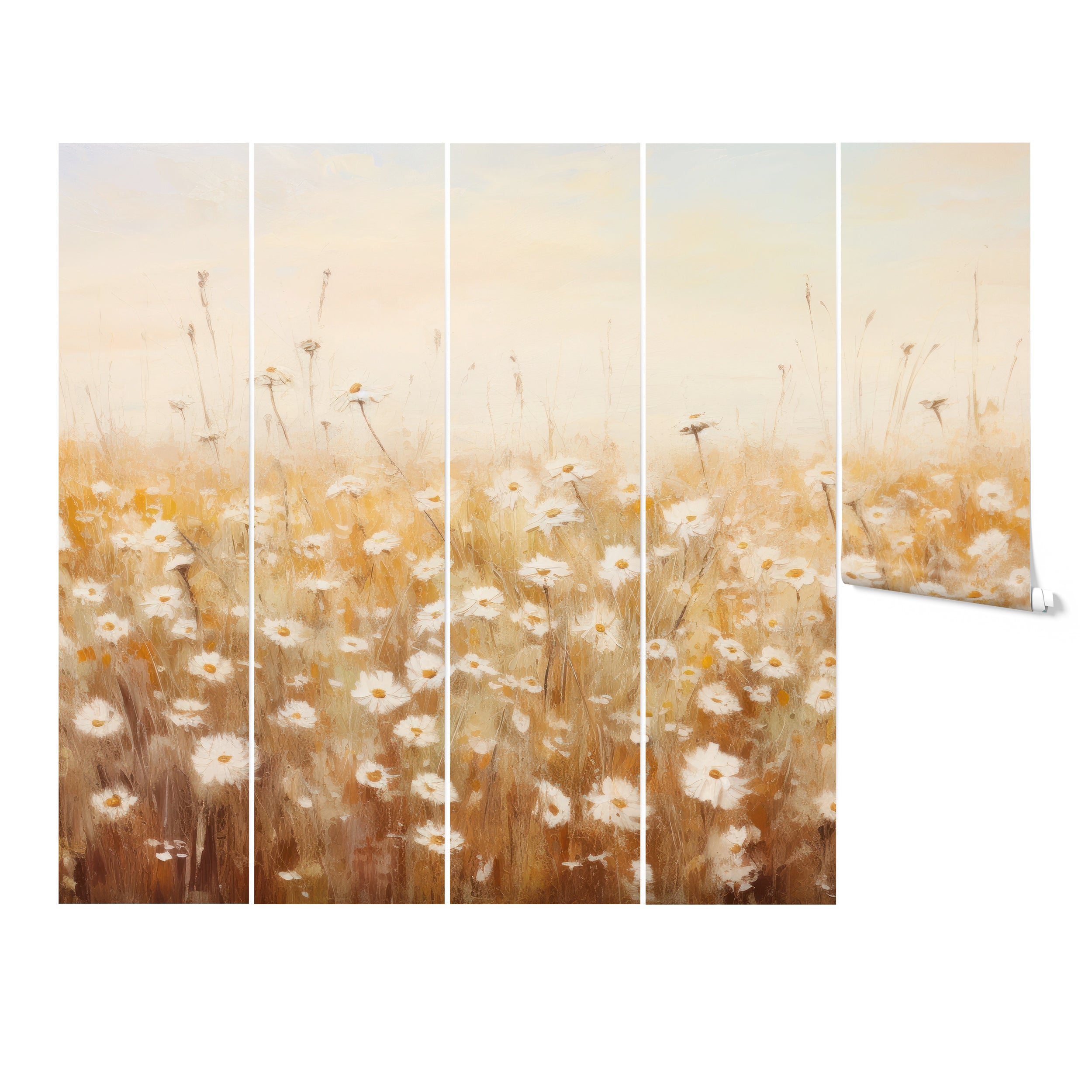 Annapolis Royal mural featuring a field of white daisies in warm, golden tones
