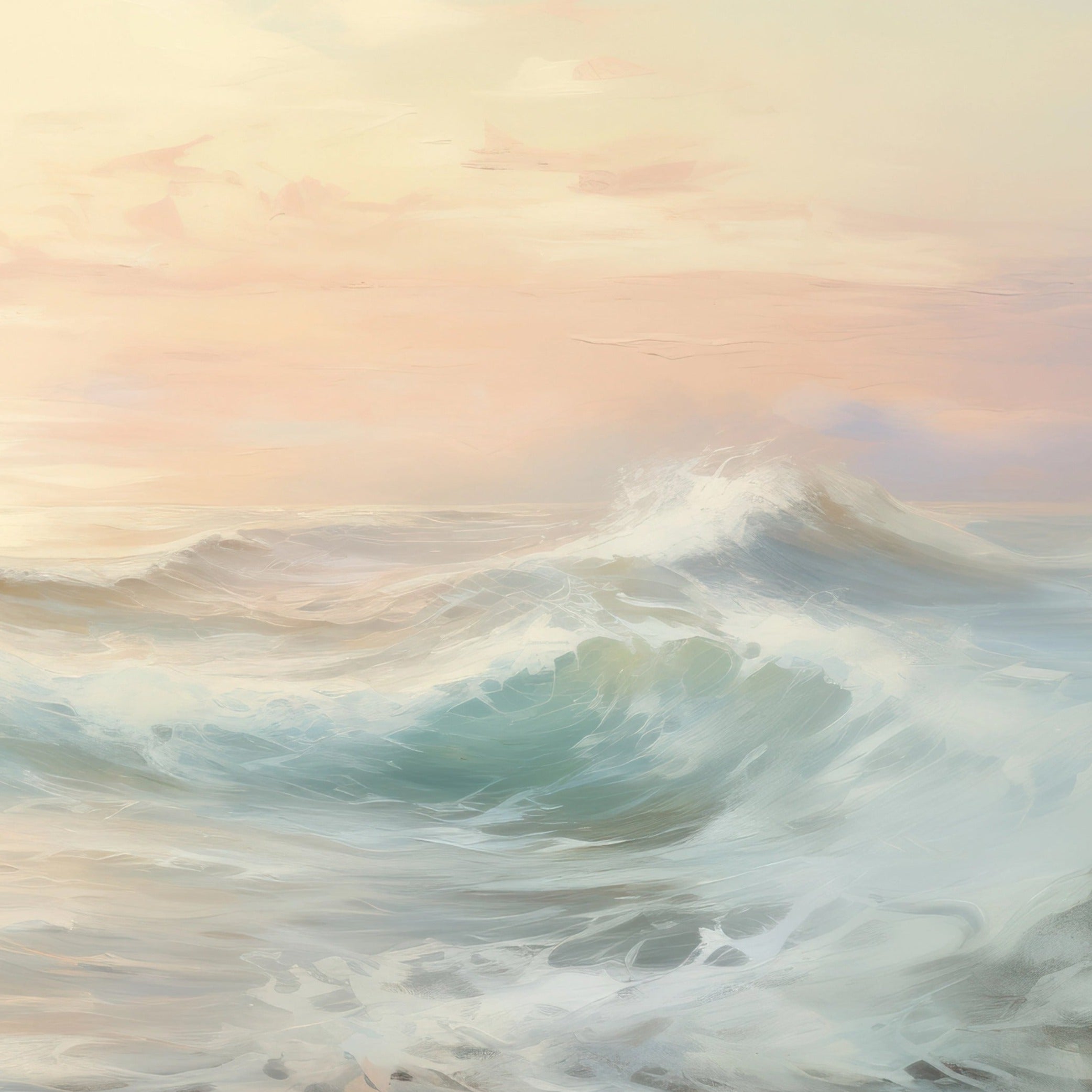 Detailed view of Victoria by the Sea wallpaper showing waves at sunrise