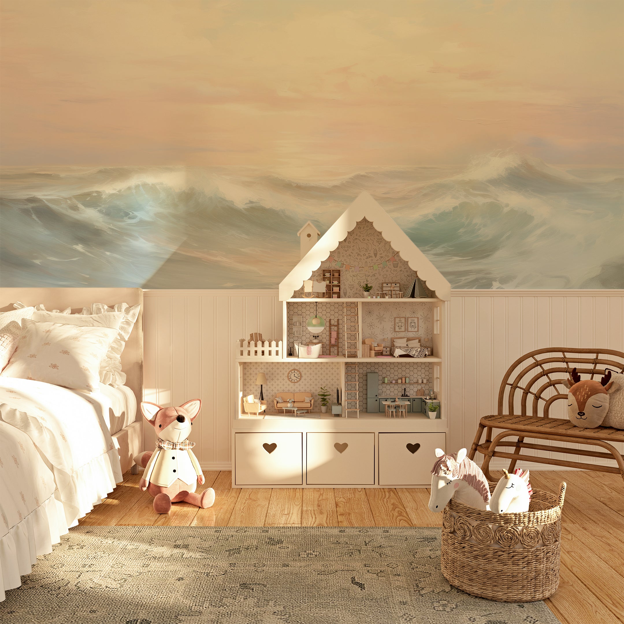 Victoria by the Sea wallpaper installed in a cozy bedroom