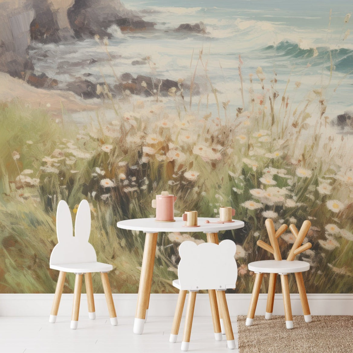 Royal National Park Mural in a kid's room with coastal scenery and wildflowers, adding a natural touch to the decor.