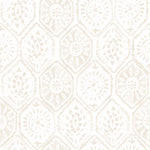 Close-up of the Moroccan Tile Wallpaper in Ecru showcasing its elegant geometric design inspired by traditional Moroccan tiles. The wallpaper features a subtle contrast of beige and off-white hues, ideal for adding a touch of sophistication and warmth to any room.