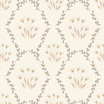 Floral pattern with small flowers and leaves on a light beige background