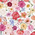 Pattern of colorful flowers on a white background