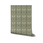 Striped wallpaper roll with blue and beige stripes on a white background
