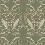 Decorative pattern with floral elements on a green background