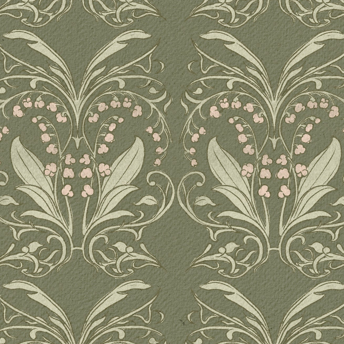 Decorative pattern with floral elements on a green background