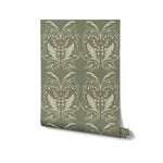 Striped wallpaper roll with blue and beige stripes on a white background