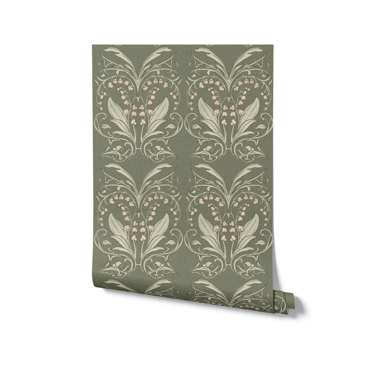 Striped wallpaper roll with blue and beige stripes on a white background